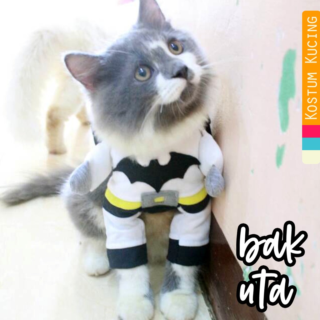 Kostum White batman untuk kucing dan anjing size S M L XL (baju kucing murah meriah)