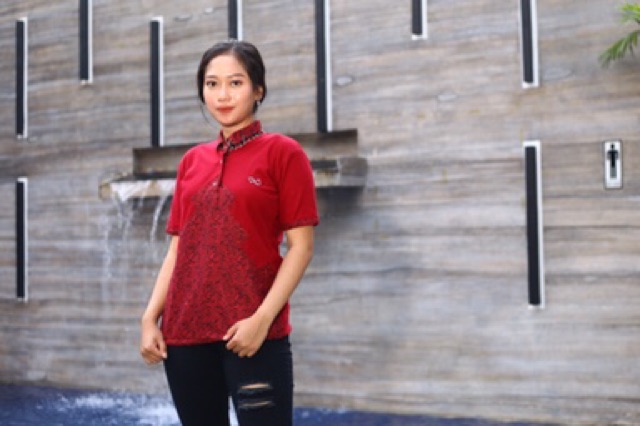 Loyal Kaos Polo Batik Maroon Modern Wanita M L XL XXL