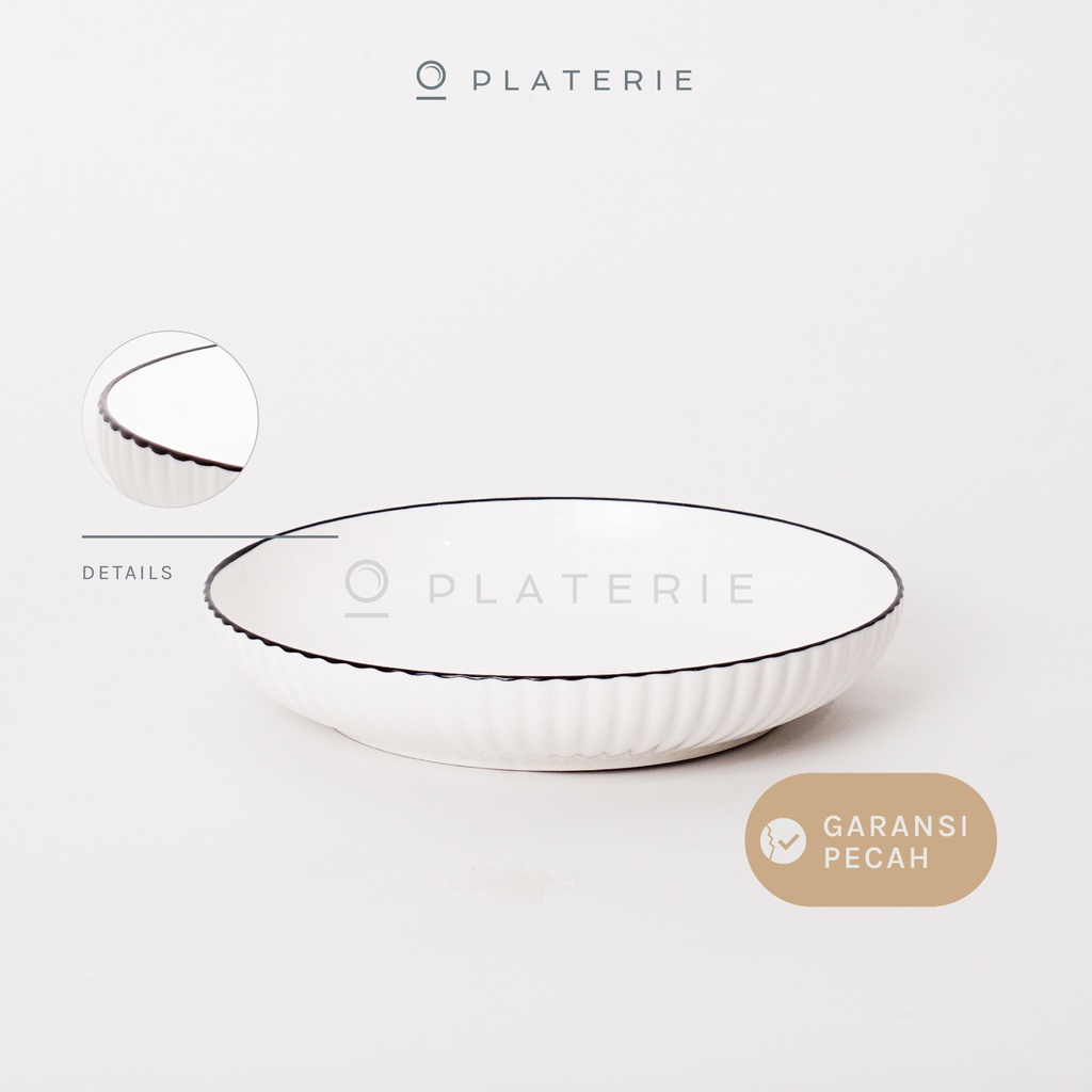 Platerie Piring Porcelain Embossed Plate 7/8 Inch Textured White