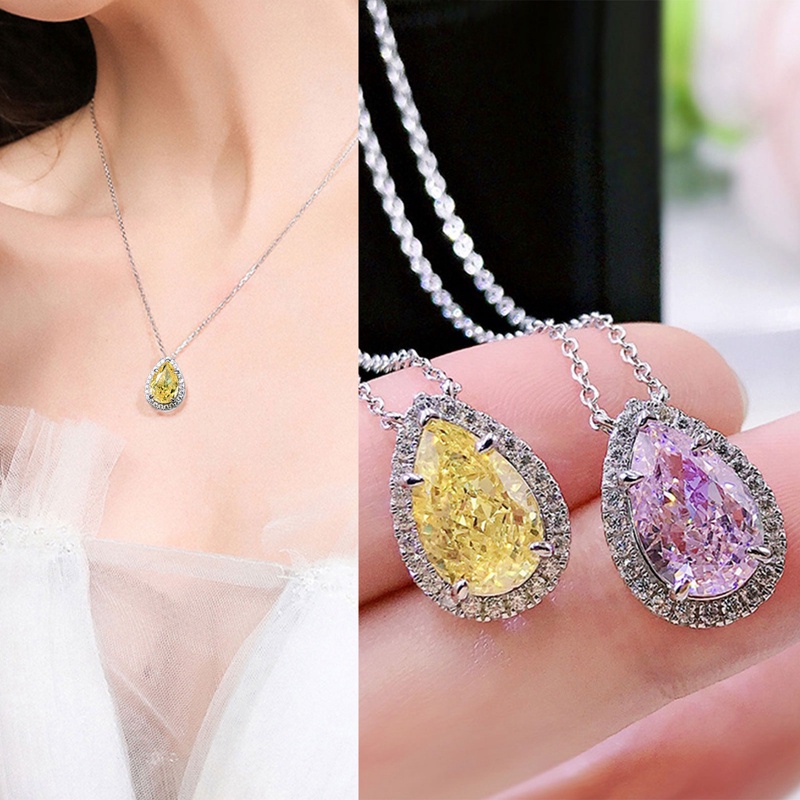 Kalung Liontin Pir Warna Pink Kuning Bahan Cubic Zirconia Untuk Wanita