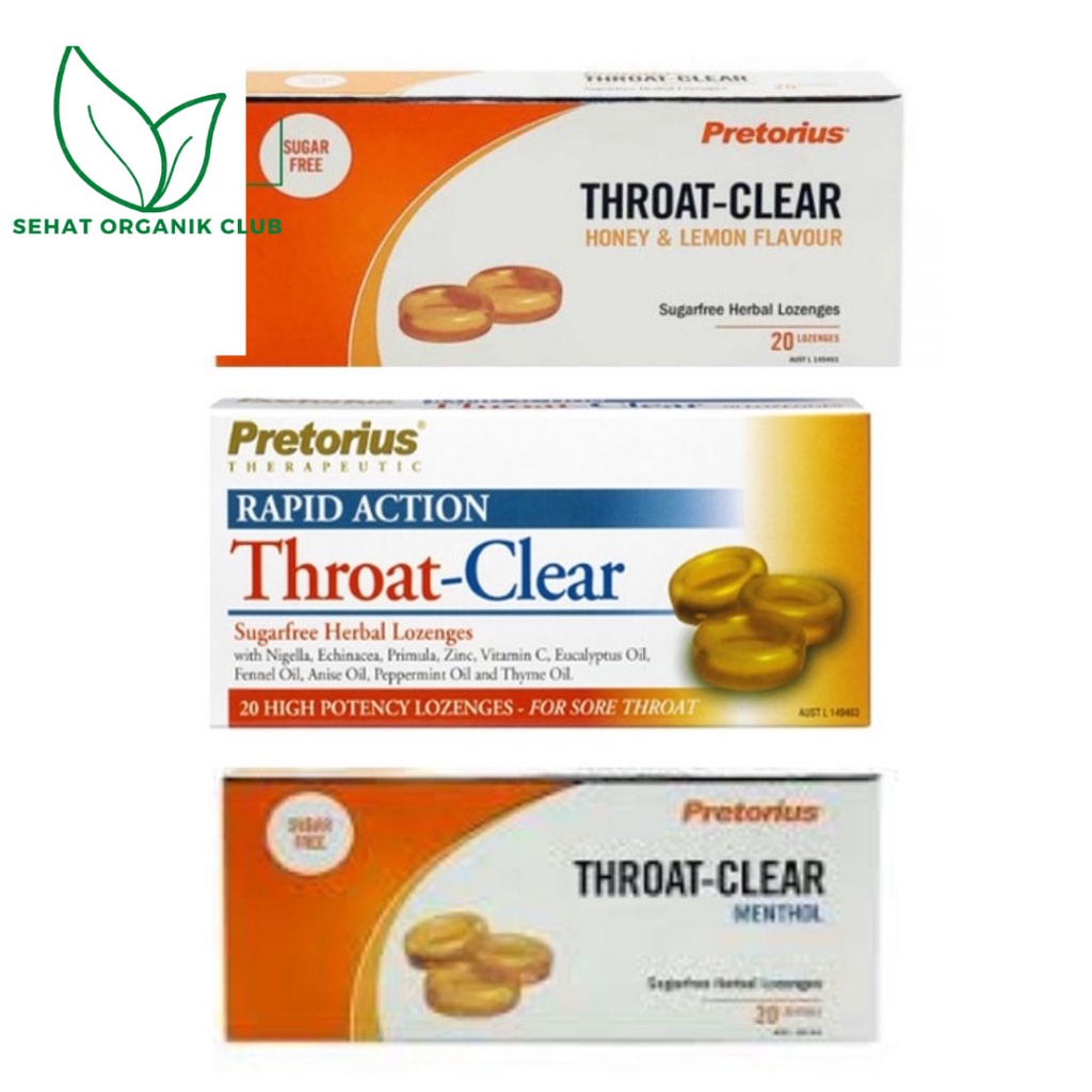 Pretorius THROAT-CLEAR Original Rapid Action 20 lozenges ; Honey Lemon 20 lozenges ; Menthol 20 loze
