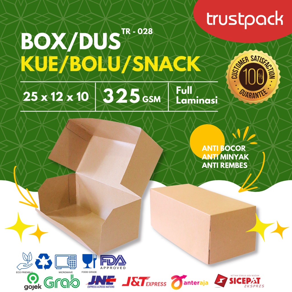 BOX DUS KRAFT KARDUS KOTAK KUE BOLU ROTI uk.25x12x10cm 325gsm LAMINASI