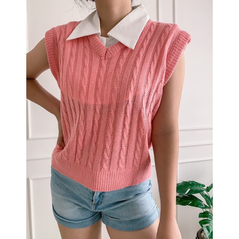 VEST ROMPI CABLE/BAJU WANITA PREMIUM/RAJUT TEBAL OUTERWEAR