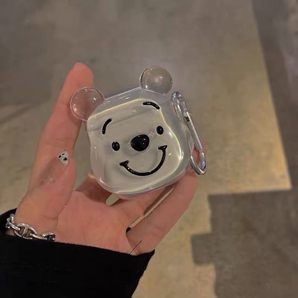 Case Pelindung Earphone Bluetooth Motif Kartun Beruang Bahan TPU Kristal Transparan Untuk Airpods 1 2 3 PRO 3 Airpods3