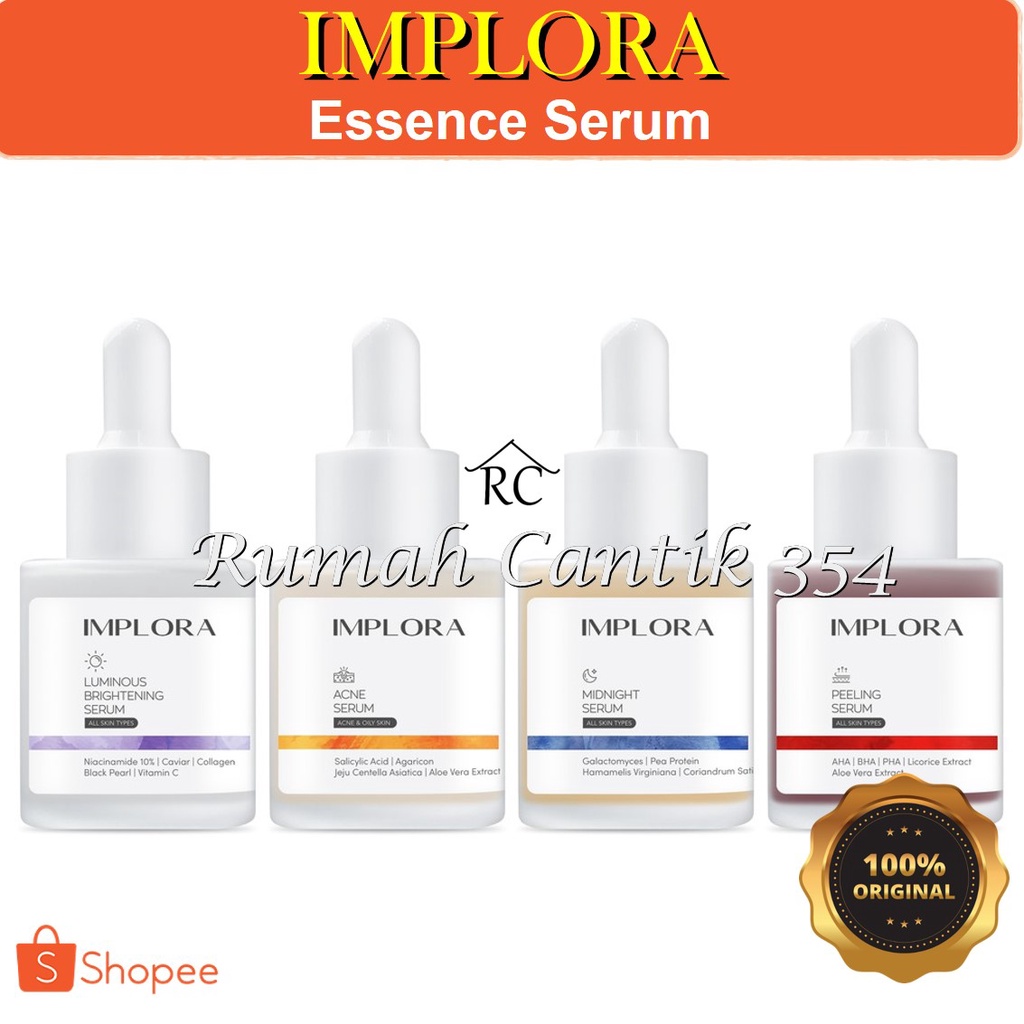 Implora Face Essence Serum 20 ml Rumah Cantik 354 Serum Perawatan Wajah Yang Melembabkan Kulit Wajah Agar Tidak Kusam dan Menghilangkan Noda Di Wajah