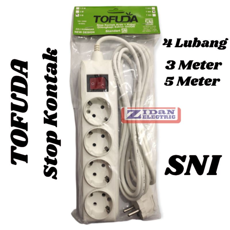Stop Kontak Arde 4 Lubang Kabel 3 Meter 5 Meter Terminal Kuningan Tofuda