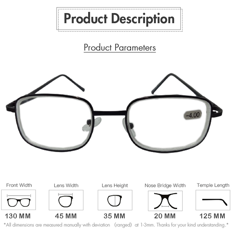 Kacamata Baca Minus Ukuran -0.50 s/d -400 Kacamata Baca Rabun Jauh Unisex Frame Kotak Hitam