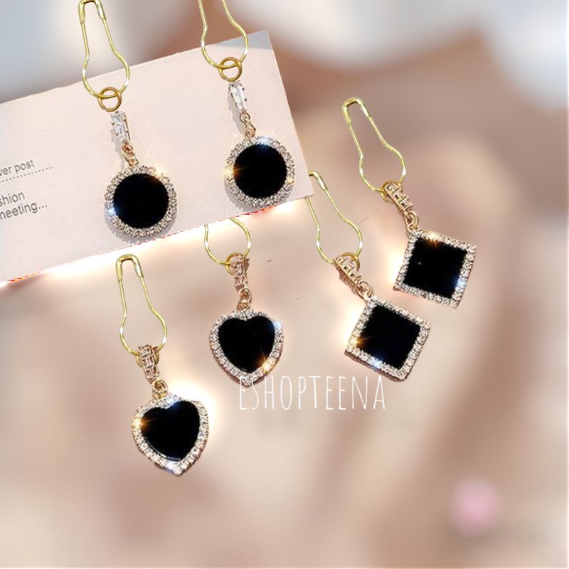 A154 anting hijab mata black gold_anting jilbab