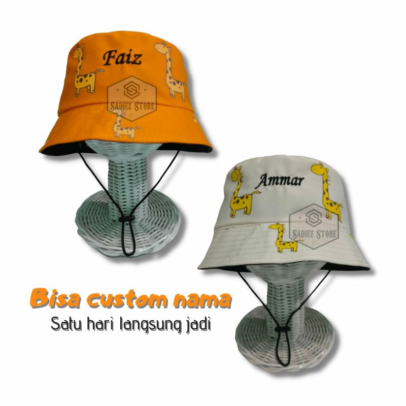 Bucket Hat Anak Tali Motif Jerapah (Free Bordir Nama)