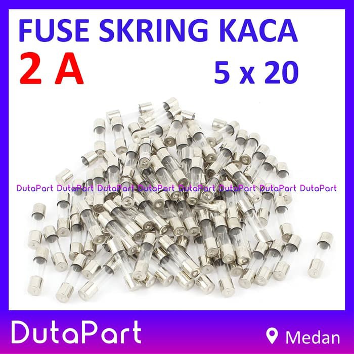 Skring Fuse Kaca 2A Uk. 5x20 mm 250VAC Sekring Sekering 2 A Ampere