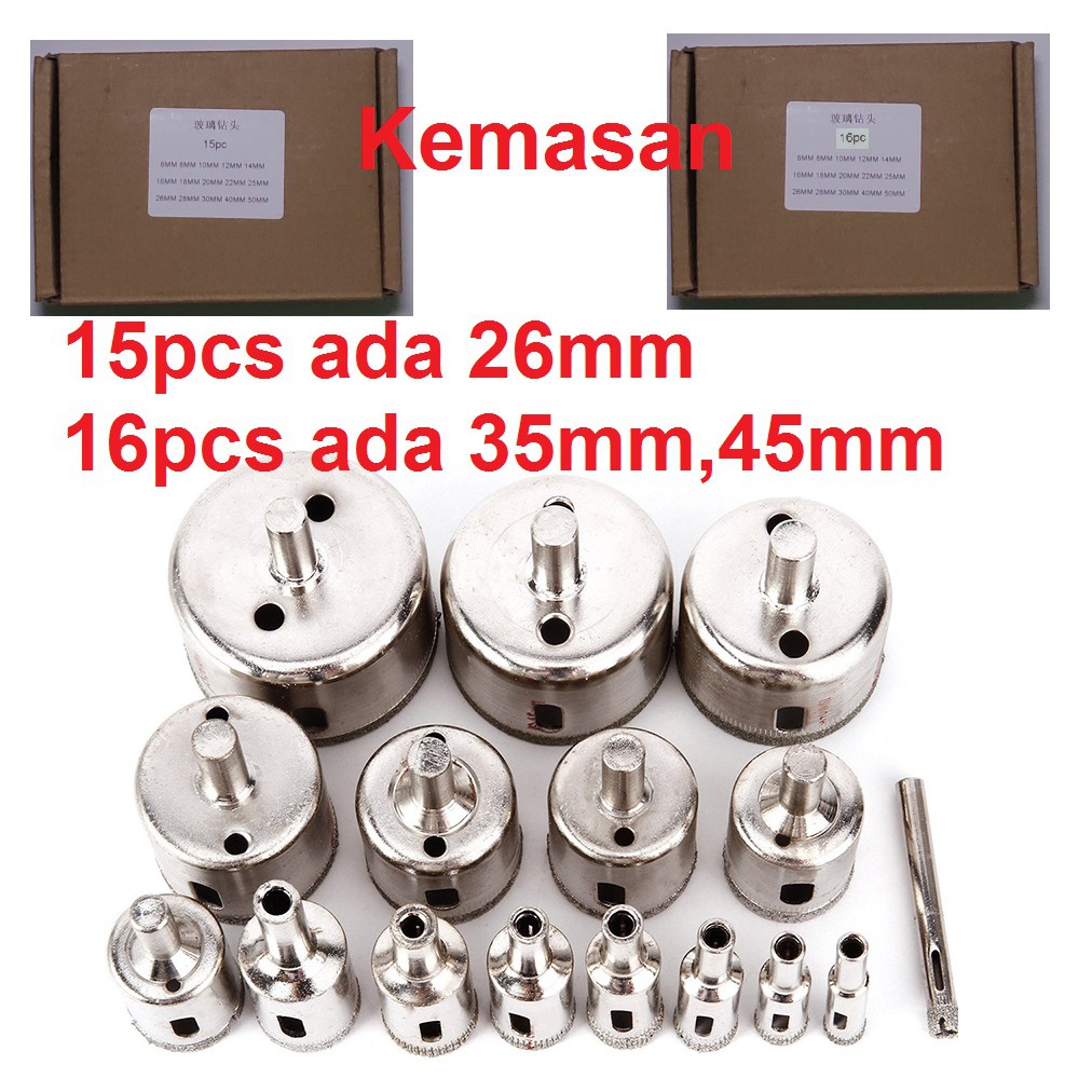 Set Mata Bor Kaca Holesaw Hole Saw Keramik Granit Marmer Batu Porselen Diamond Hss Pelubang Keramik