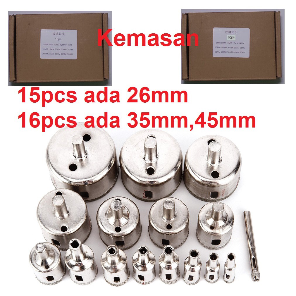 Bisa COD - Set Mata Bor Kaca Holesaw Hole Saw Keramik Granit Marmer Batu Porselen Diamond Hss Pelubang Keramik