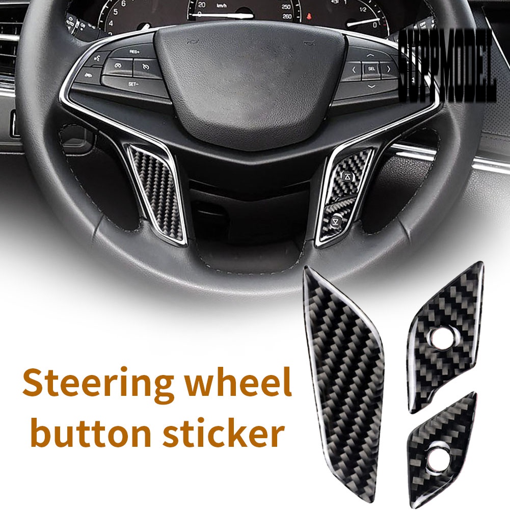 3pcs Stiker Cover Stir Mobil Bahan Carbon Fiber Untuk Cadillac XT5 2016-2017