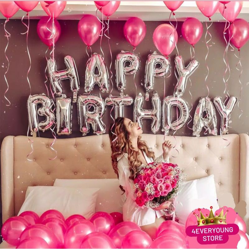 PAKET HAPPY BIRTHDAY DEKORASI  THEME CUTE PINK METALIK 