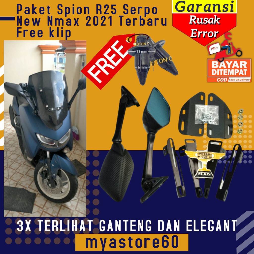 Spion Paket Spion Kaca R25 Serpo Aksesoris Variasi Yamaha New Nmax N max 2021 Terbaru Free klip