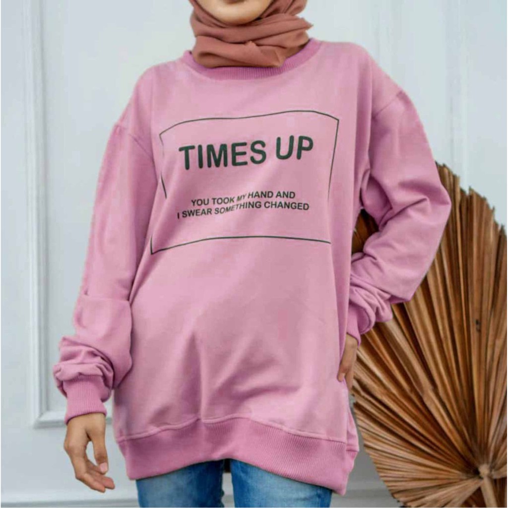 FenishaStore Sweater Crewneck Basic Wanita TIMES UP Bisa Bayar Ditempat COD