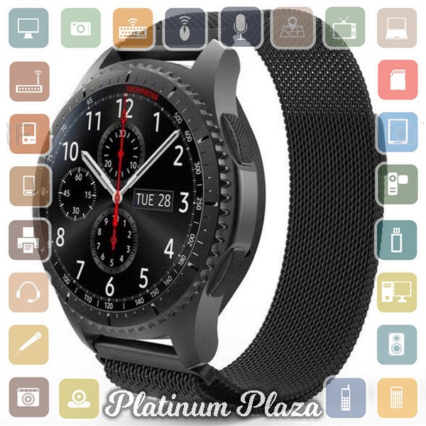 Milanese Strap Watchband Stainless Steel 22mm for Samsung Gear S3 - WS0030 - Black`122XHZ-