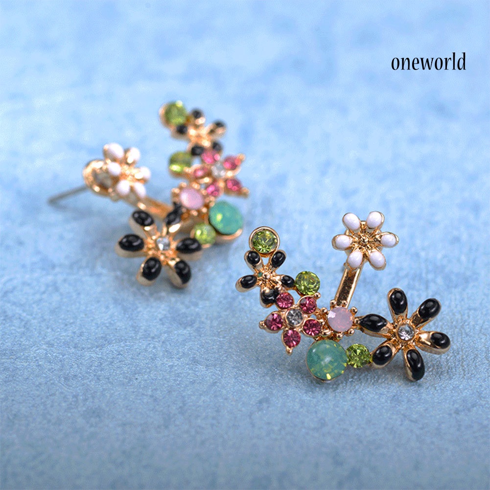 OW@ Multicolor Elegant Women Rhinestone Inlaid Flower Earrings Party Banquet Jewelry