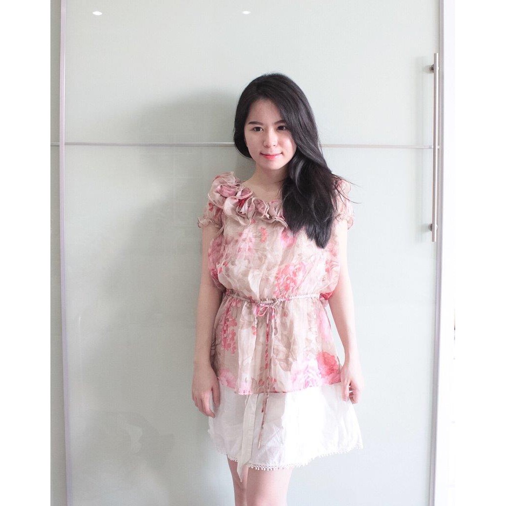 

top coklat bunga pink