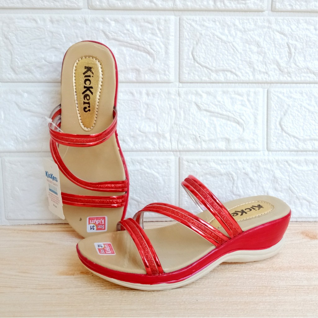 Kickers CND Party 01 Sandal Anak Perempuan Selop Wedges Hak 5cm Size 26-35