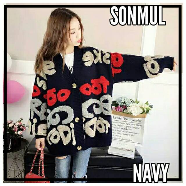 IMPORT WOMAN WINTER LETTER THICK KNIT 3D OVERSIZED CARDIGAN AUTUMN SPRING JAKET WANITA MUSIM DINGIN