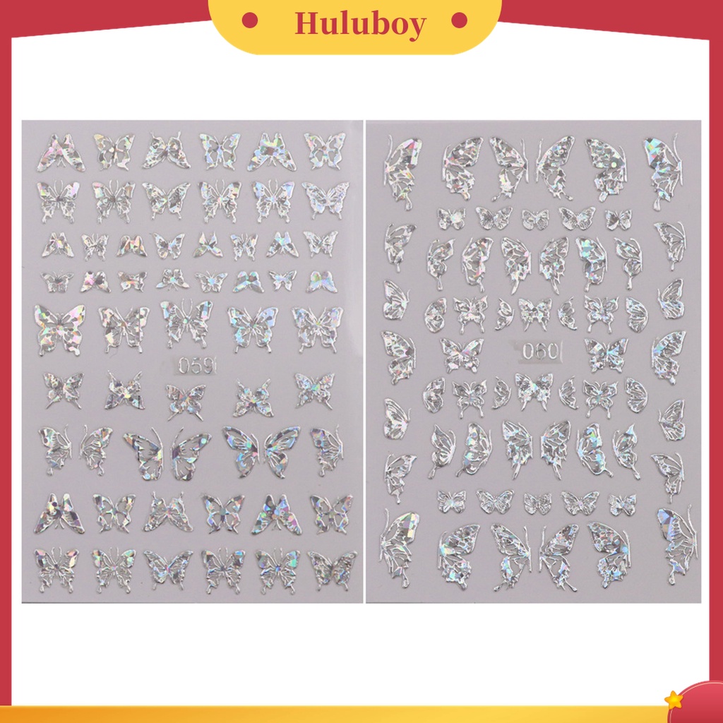 Huluboy Huluboy♡ 4 / 16Pcs Stiker Kuku 3D Kupu-Kupu Warna Warni Luminous