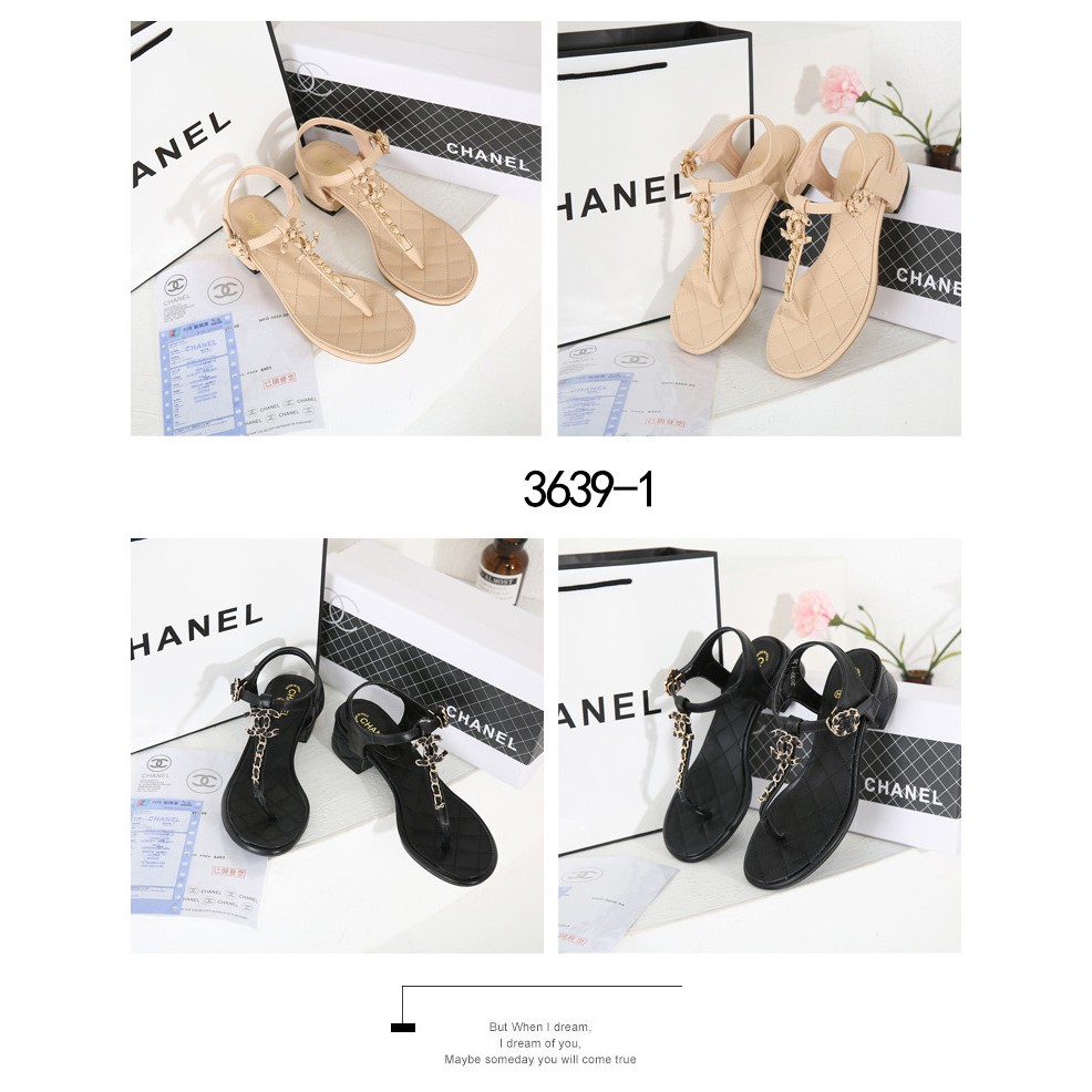 New Arrivall ! New Item ! Chain Plain Leather Block Heels Elegan Style Sandals Wanita 3639-1