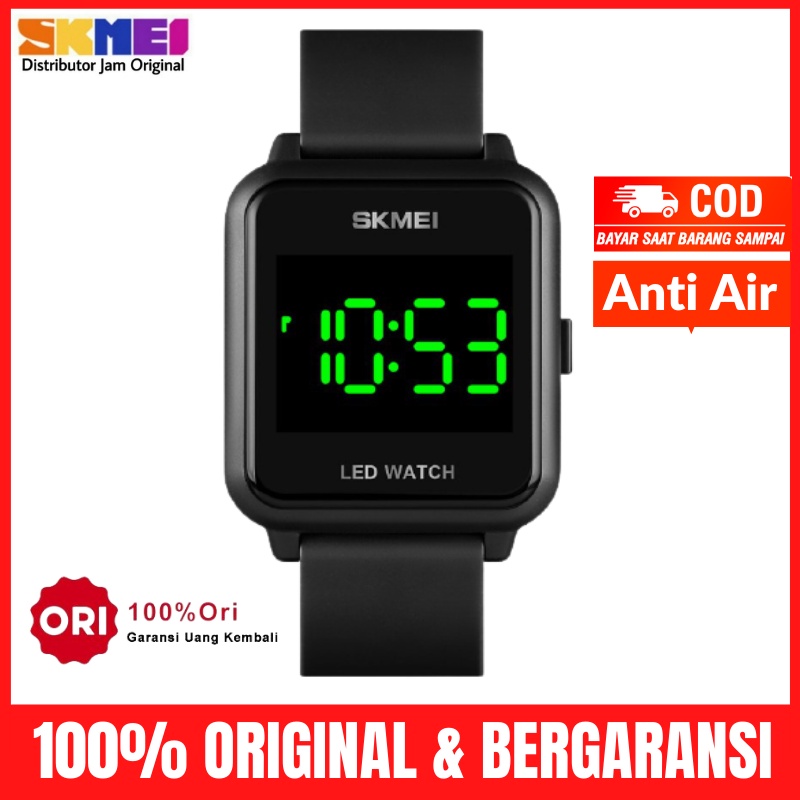 Jam Jm Tangan Tngan Pria Cowok Wanita Perempuan Digital Led Kotak Skimei Skmei Skemei Skymei 1630-Hitam