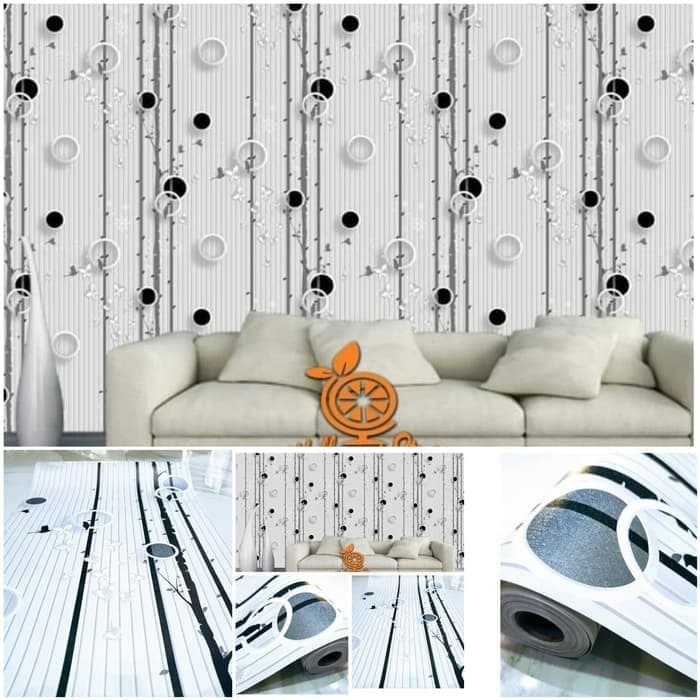 Wallpaper Dinding / Wallpaper Sticker Pohon Polkadot Hitam