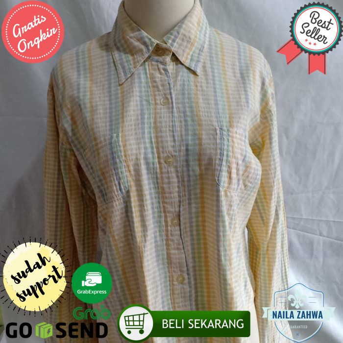 KEMEJA WANITA KOTAK KUNING CASUAL FMN - Kuning- M