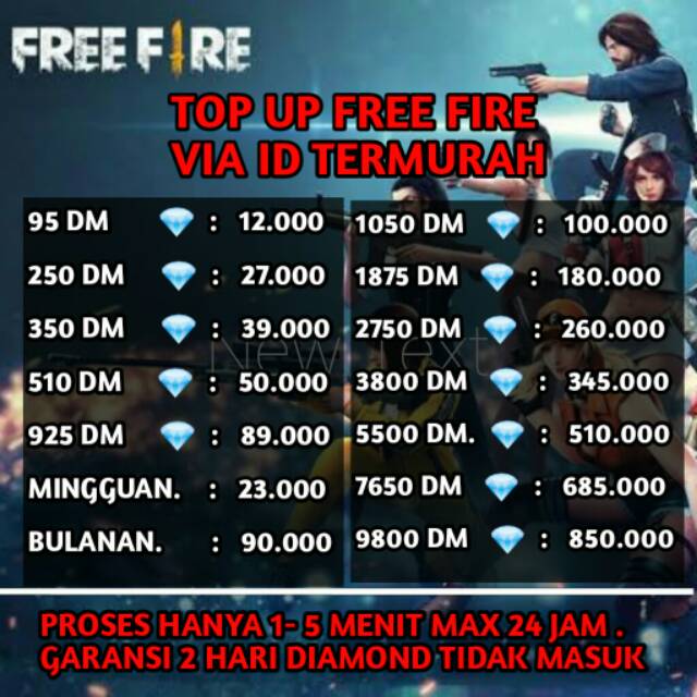 Free Fire 100 Legal Proses 1 5 Menit Via Id