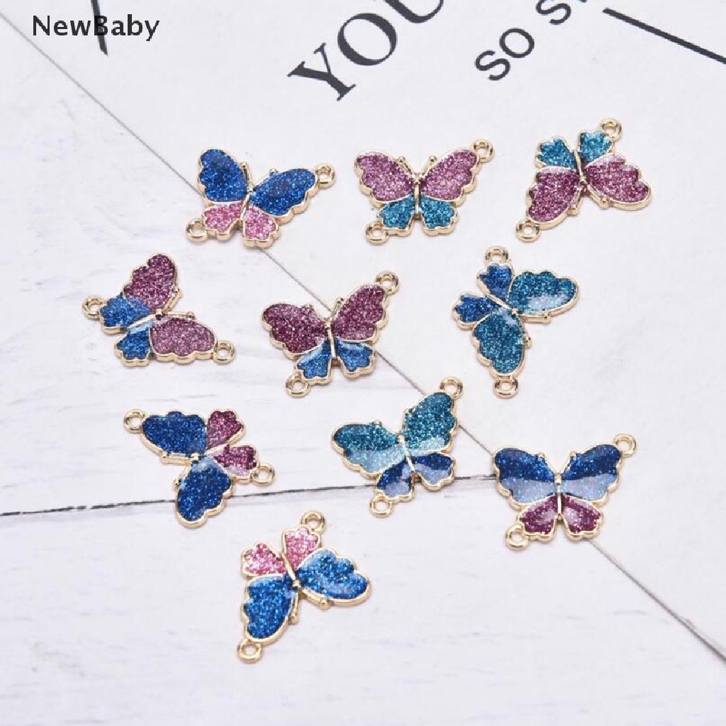 10pcs / Kantong Liontin Kupu-Kupu Enamel Untuk Membuat Perhiasan DIY Charms