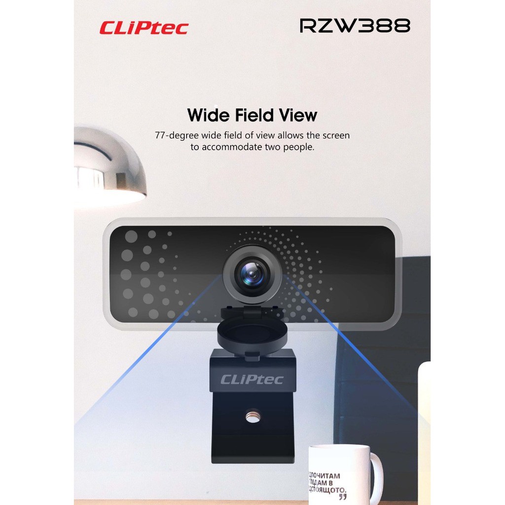 Webcam CLIPtec wired usb Full HD 1080P 30fps 2MP Wide-Angle Hallo RZW388 - pc web camera