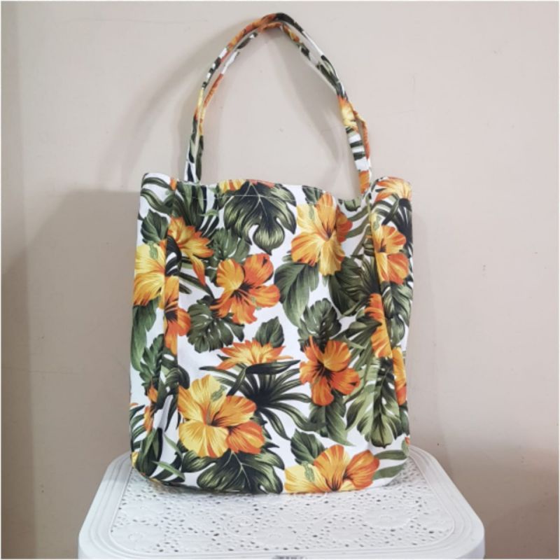 TOTE BAG KANVAS MOTIF DAUN NO RESLETING WANITA TOTEBAG NUDIE BAG TAS KULIAH BESAR