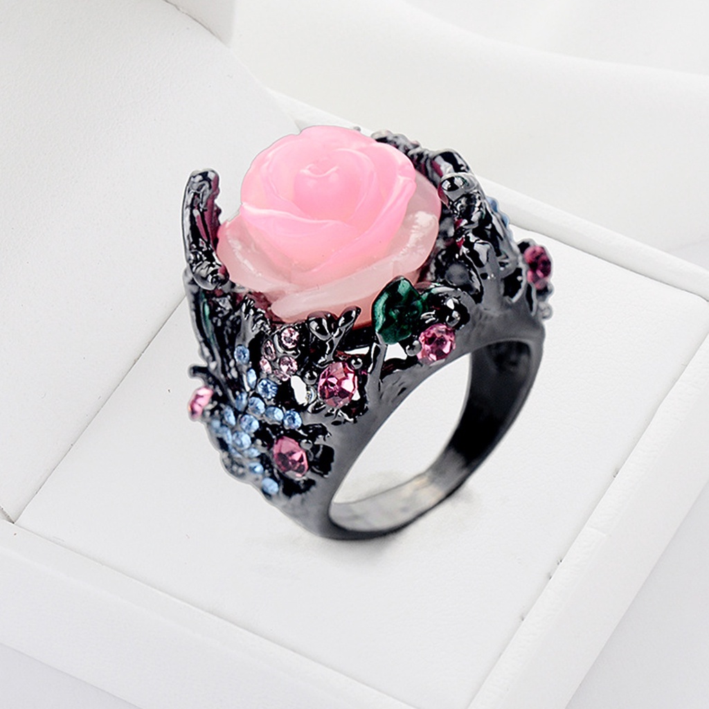 Hu Hu Hu Hu Hu Alat Bantu Pasang Kacamata♡ Cincin Desain Bunga Aksen Berlian Imitasi Untuk Wanita