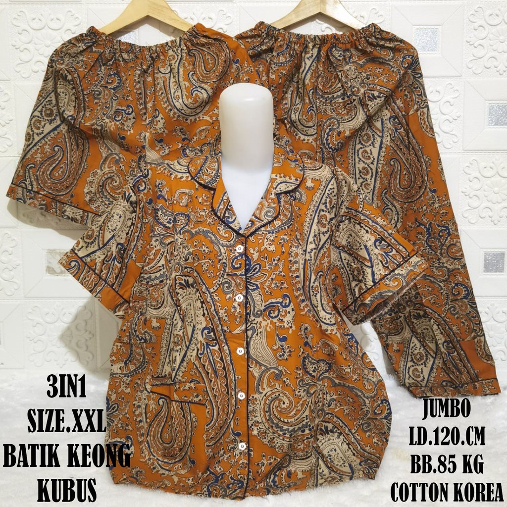 ISANNY PIYAMA SET 3in1 SIZE.M,L,XLXXL/PIYAMA BATIK KEONG/PYAMA DEWASA/ READY STOK