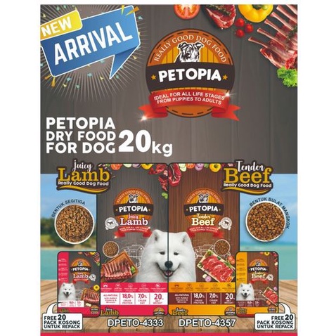 PETOPIA DRY 20KG LAMB / BEEF Dog Puppy Food Makanan Anjing