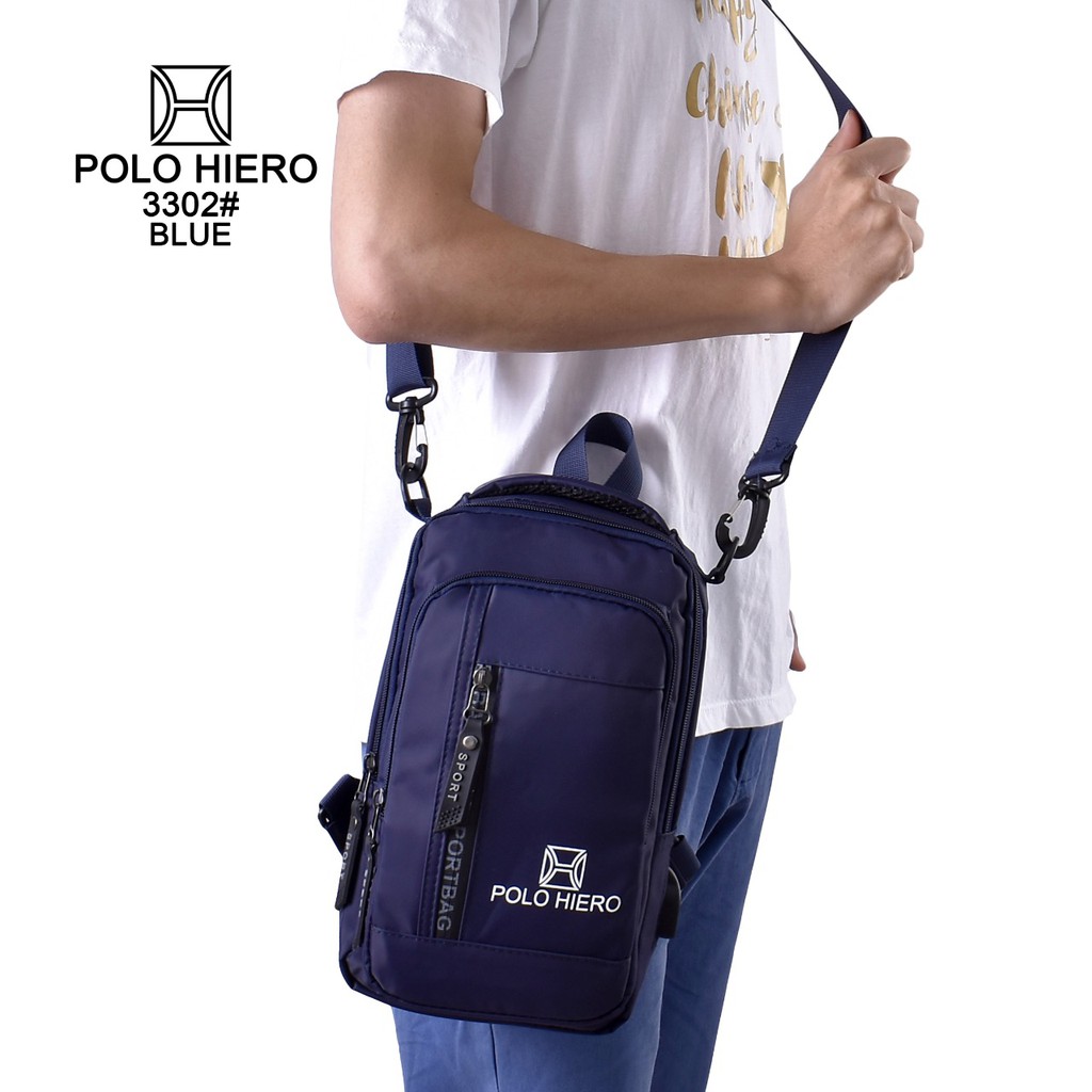 Tas Selempang Polo Hiero 3302 Tas Dada,Tas Slingbag,Ransel Selempang 3IN1 (Free Extension Kabel USB)