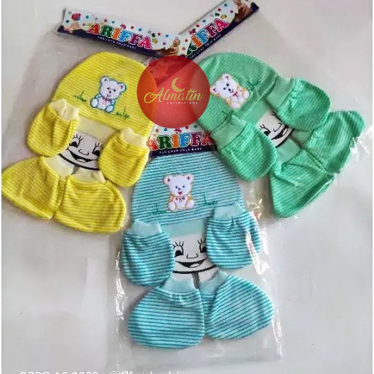 3 PCS Kupluk Bayi 3 Pasang Sarung Tangan Bayi 3 Pasang Sarung Kaki Set Komplit Newborn