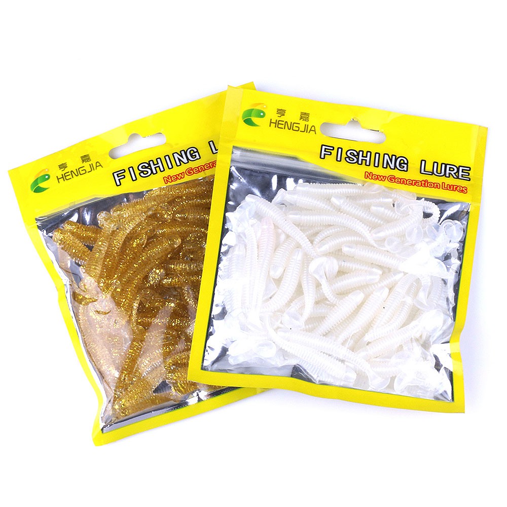 HENGJIA Panas 50pcs/bag 5cm Umpan Soft Cacing Softworm Pancing Lifelike Lunak Locust Fishing Lure