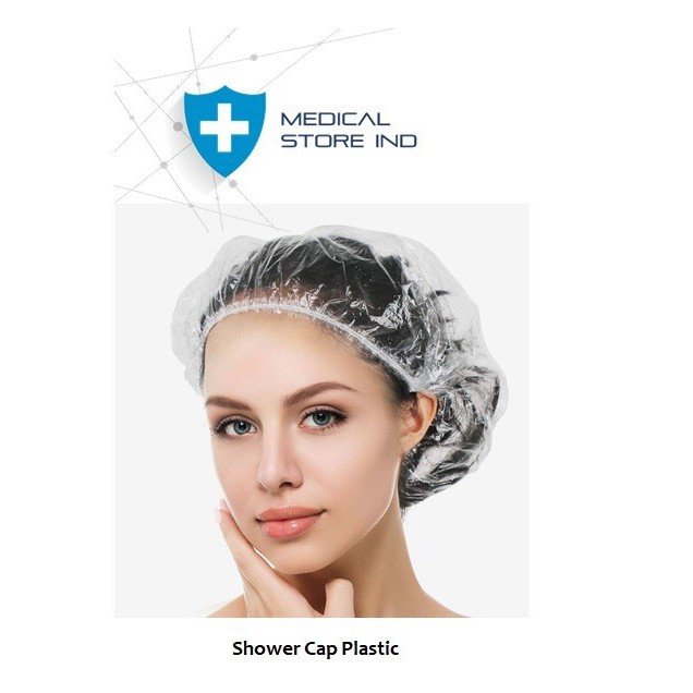 SHOWER CAP PLASTIC ALAT PENUTUP RAMBUT KEPALA TOPI MANDI TRANSPARAN