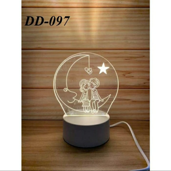 Lampu Tidur Hias LED 3D Transparan 3 Lampu BULAN dan KIDS - READY MAKASSAR
