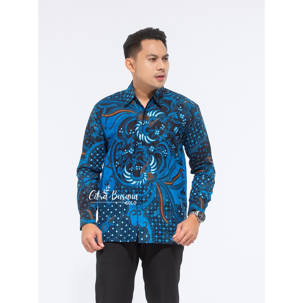 PRASTOWO BIRU Kemeja Batik Pria Full Furing Bahan Katun Primisima