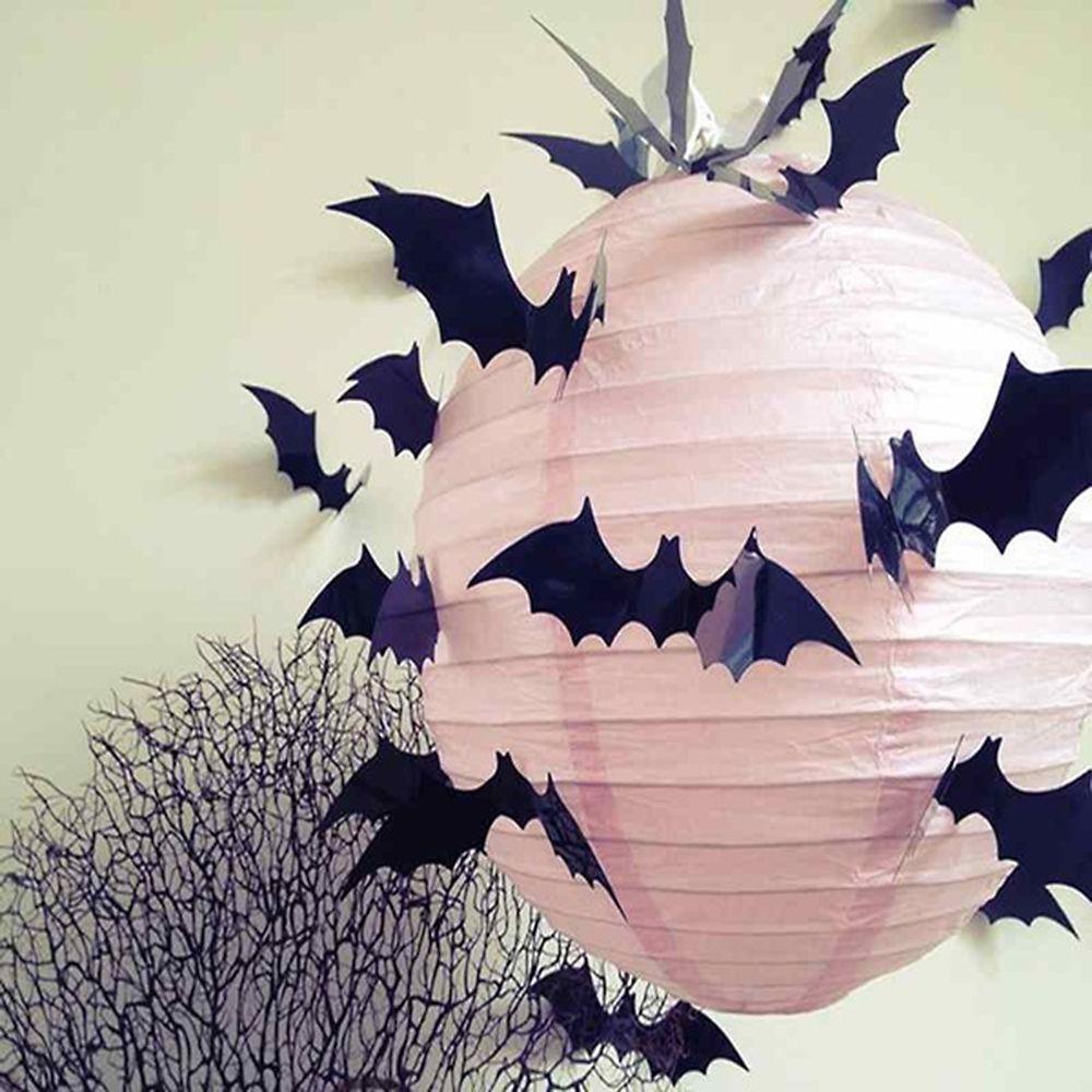 Populer 12PCS Halloween Kelelawar Stiker Mengerikan Dekorasi Perlengkapan Pesta Rumah Ornamen Dinding Art