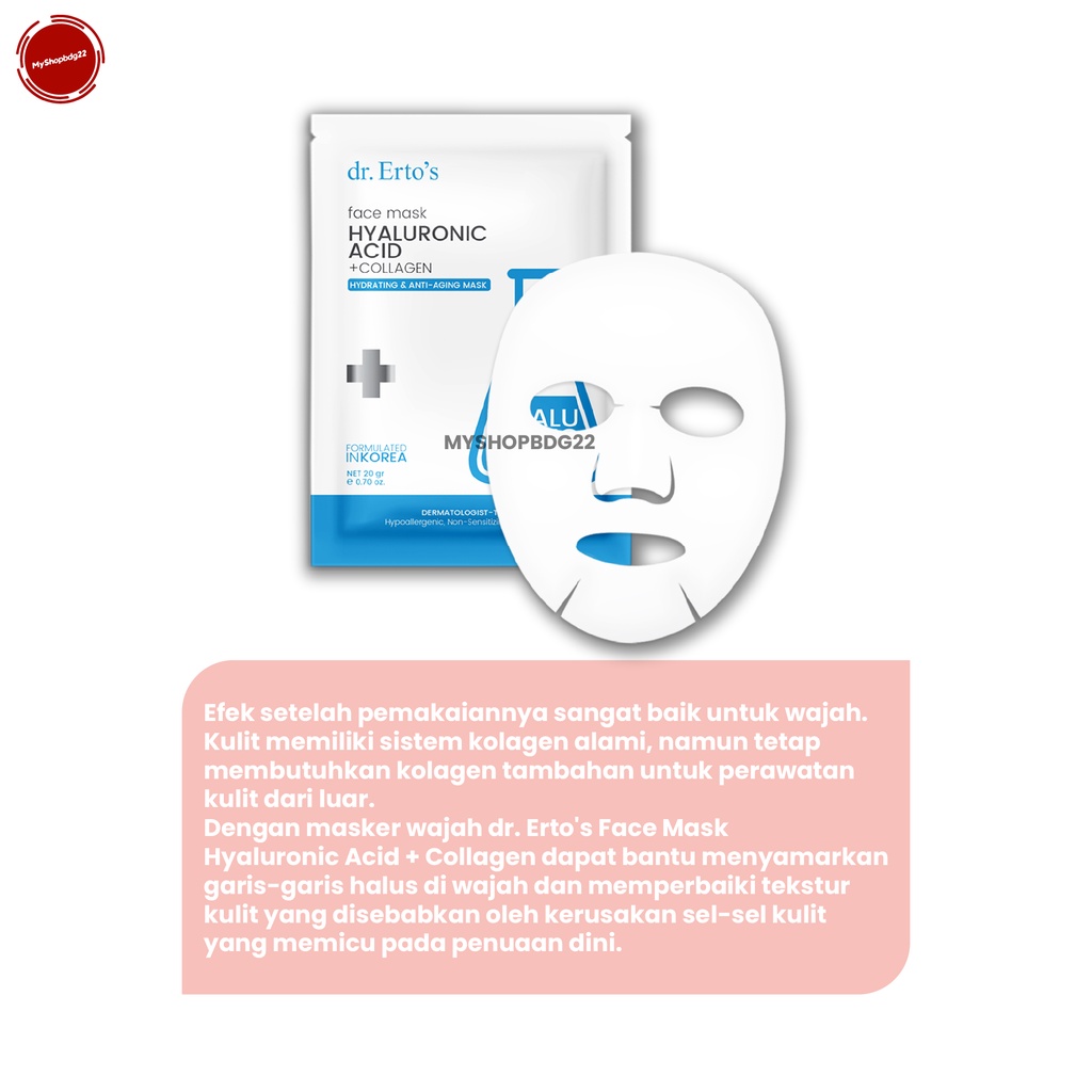 Dr Ertos Hyaluronic Acid Collagen Sheet Mask Masker Perawatan Kulit Wajah Wanita By Myshopbdg22