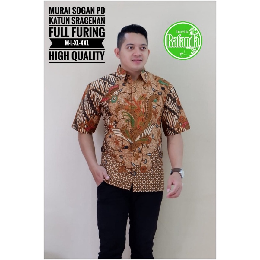DISKON BESAR MURAI SOGAN KEMEJA BATIK SOLO PRIA LENGAN PENDEK LAPIS FURING ATASAN PREMIUM MODERN KOP