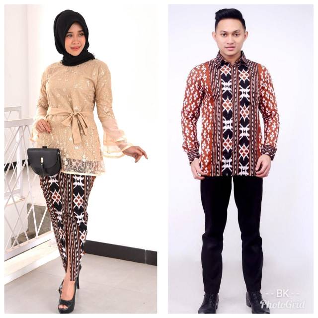 Couple kebaya tulle batik motif songket sarimbit