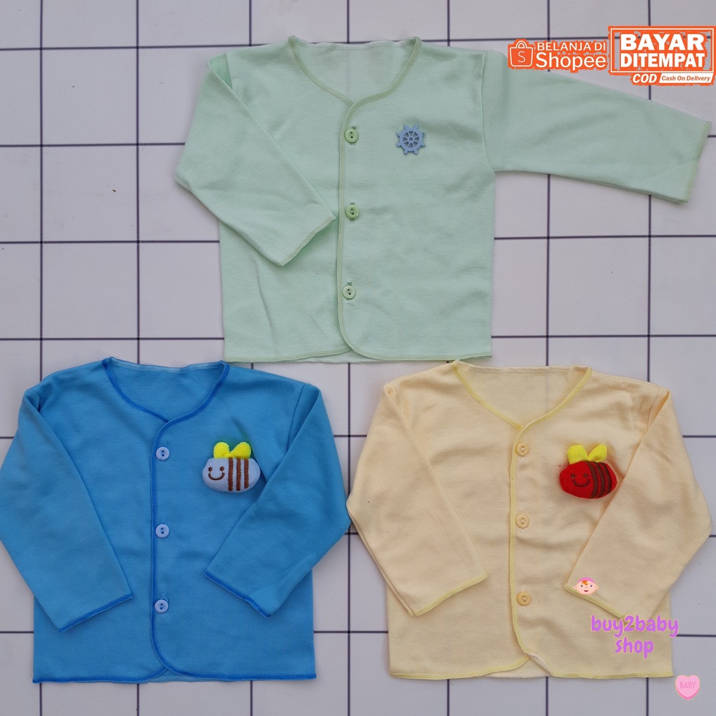 Baju bayi piyama boneka warna polos BabyLife 0-3 Bulan 3 PCS