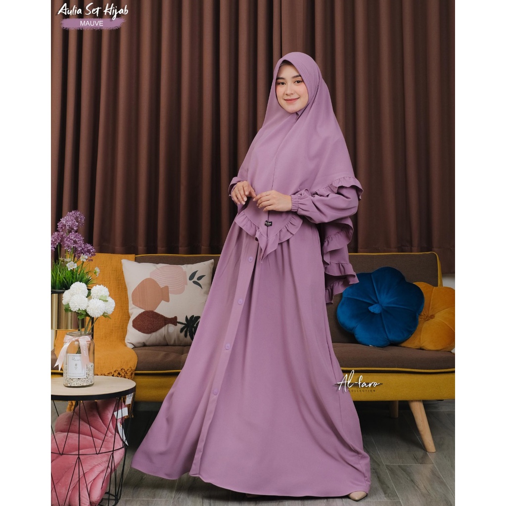 Gamis AULIA Original By Alfaro branded set khimar Itycrepe Premium Kancing TERBARU al faro-MAUVE