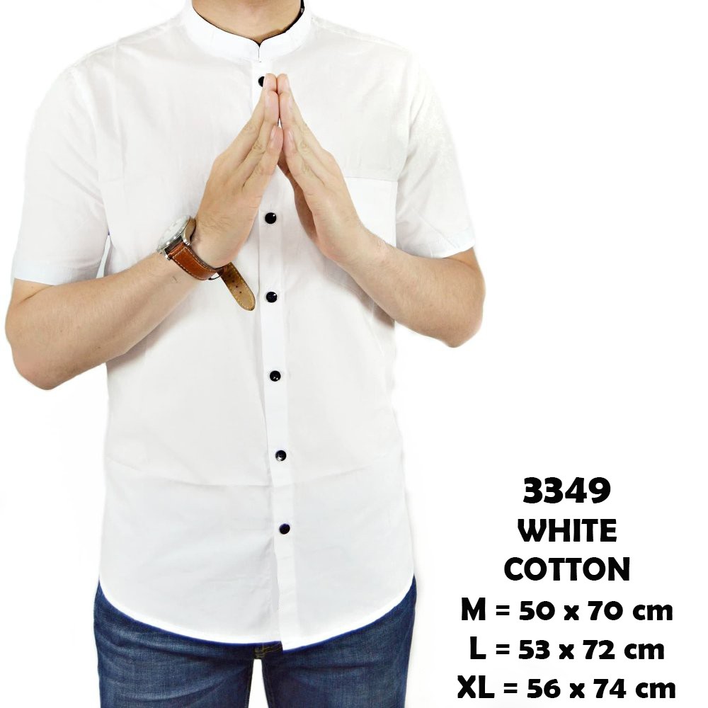 Kemeja Pria Lengan Pendek Polos Kerah Shanghai Putih White Casual Slimfit 3349